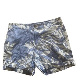 Old Navy Everyday Shorts Linen Blend Blue White Floral Tropical Women’s Sz 10